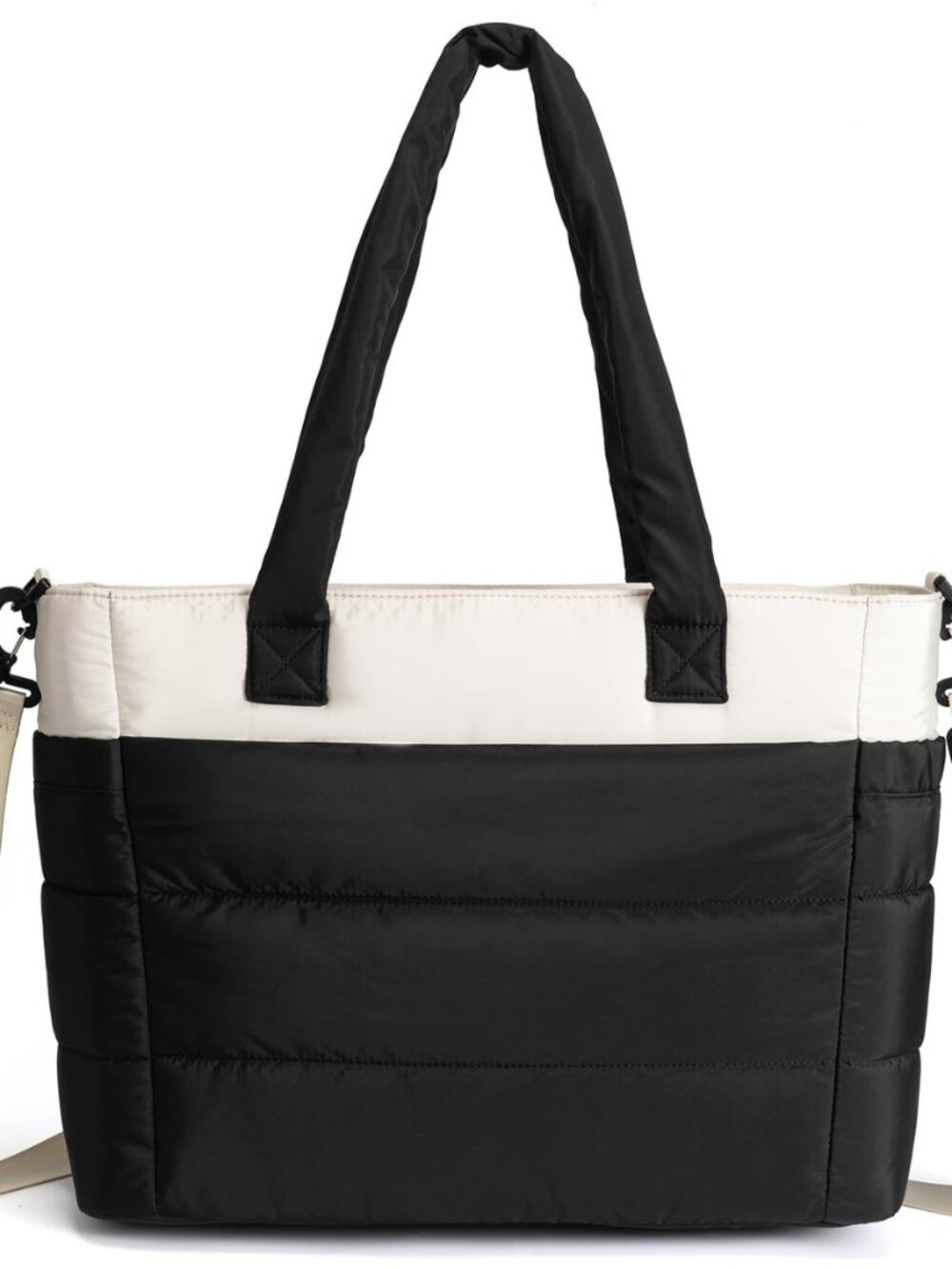 Quilted Puffer Tote Bag, 15.6 Inch Laptop Bag, Adjustable Strap Lightweight Work